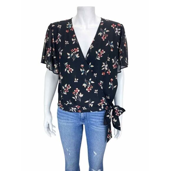 ✨MADEWELL Botanical Print Wrap Sz XS Top In True Black✨ - Picture 3 of 9